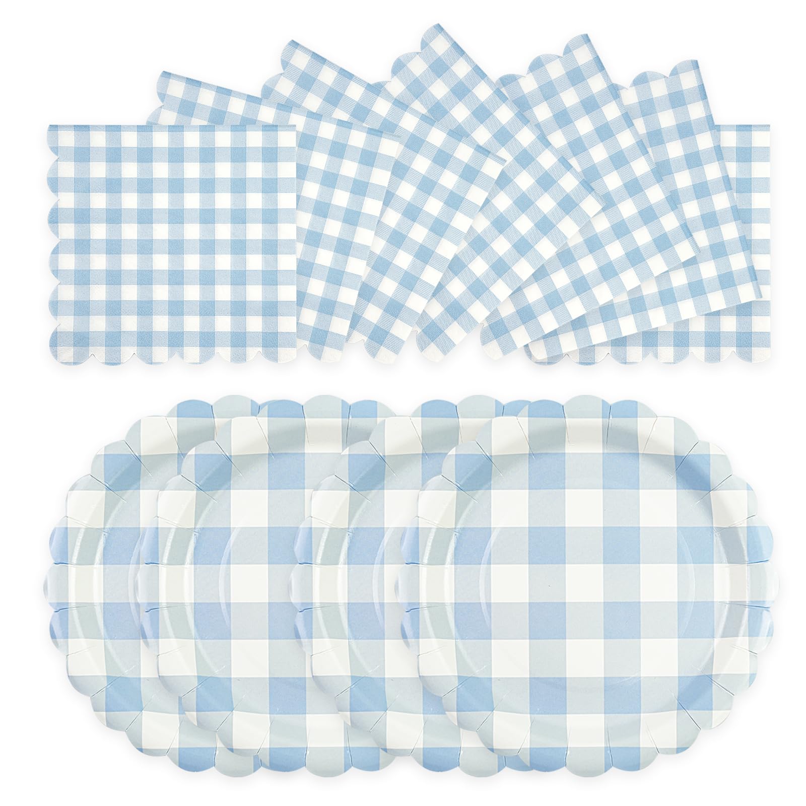 HusDow Assiette Jetable Bleu Et Argent, 24 Invite Vaisselle Jetable Anniversaire Bleu Assiette Carton Gobelets Paille En Papier Serviette Bleu Pour Femme Homme Garcon