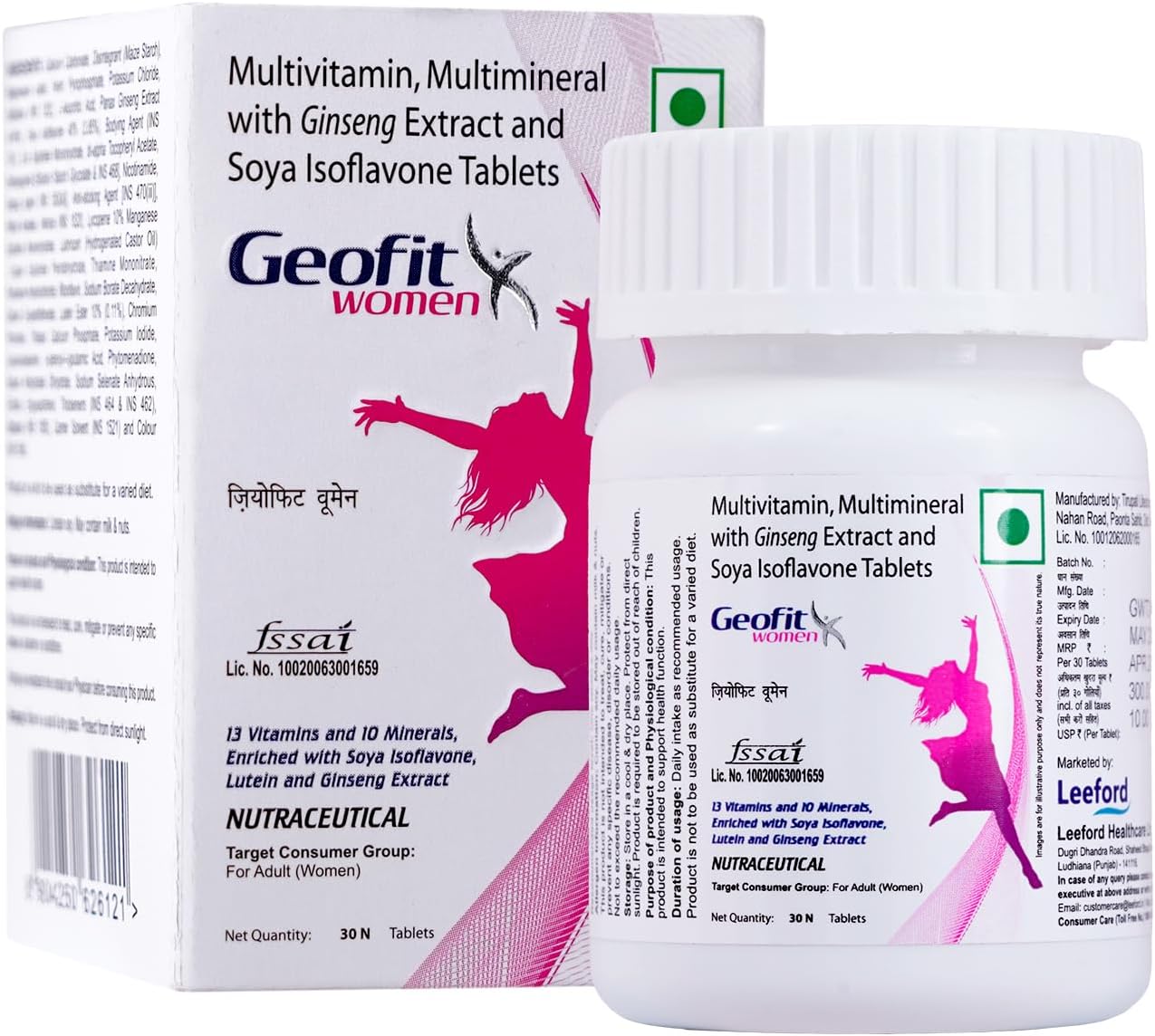 Geofit Multivitamin Tablets for Women | With Vitamin C, B3, E, D2, Isoflavone, Ginseng Ext. & 10 Mineral Blend | For Daily Energy, Immunity & Metabolism Support 30 Tablets