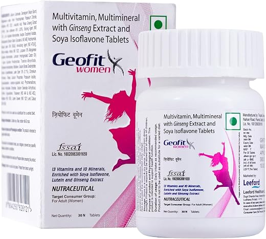 Geofit Multivitamin Tablets for Women | With Vitamin C, B3, E, D2, Isoflavone, Ginseng Ext. &amp; 10 Mineral Blend | For Daily...
