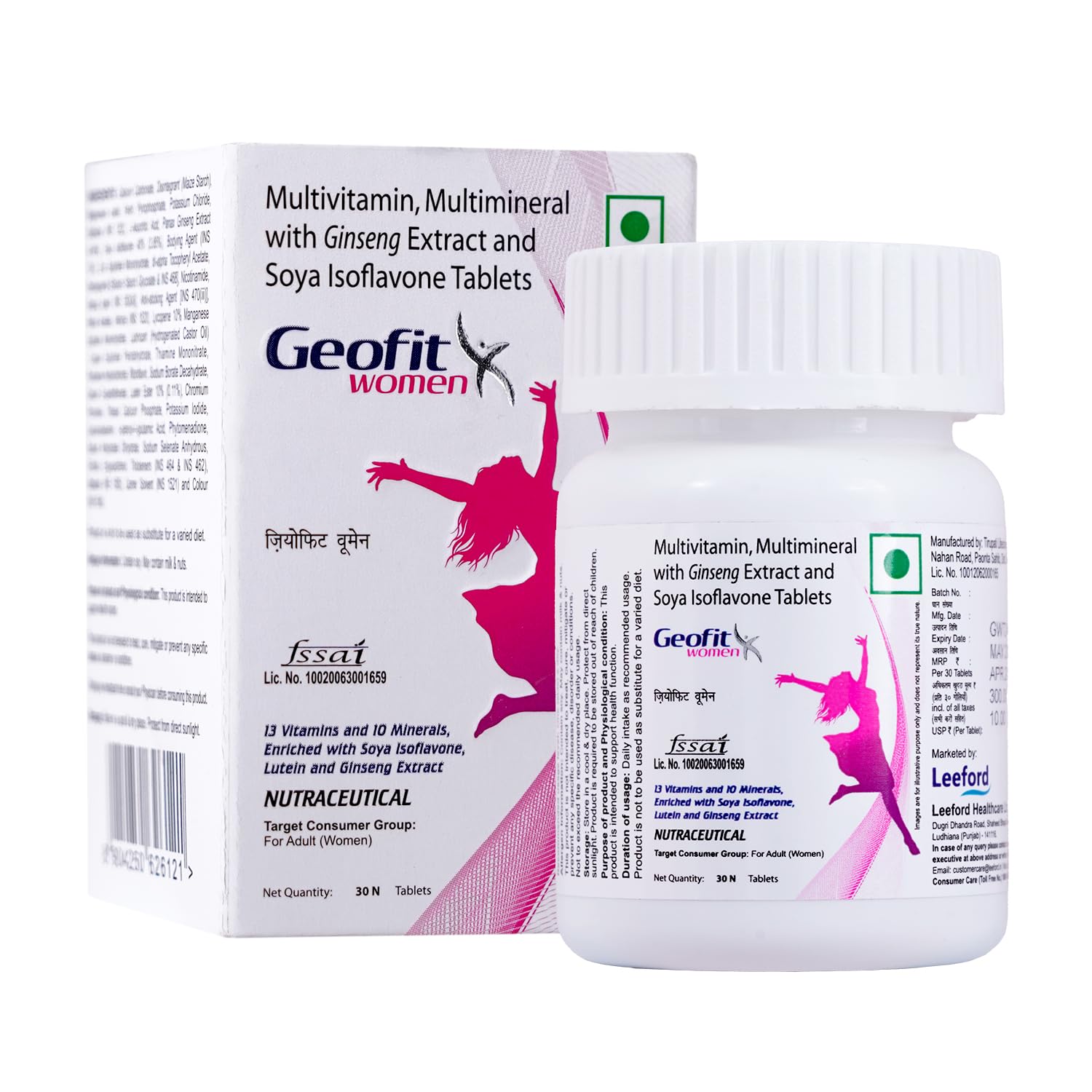 Geofit Multivitamin Tablets for Women - 30 Tablets | Multivitamin with Ginseng Extracts & Soya Isoflavone | 13 Vitamins & 10 Minerals For Overall Health, Strong Bones & Immunity