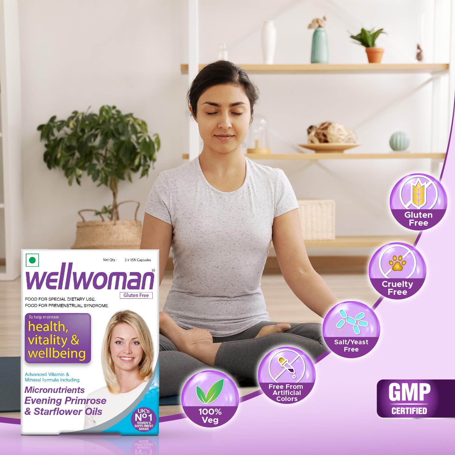 Velvoman multivitamin capsules for women with Evening Primarose Oil, Magnesium, Vitamin C, B6, folic acid all helps to reduce all round nutrition, immunity, PMS, PCOS symptoms, 30 vegetarian capsules, 200 grams. Velvoman multivitamin capsules for women with Evening Primarose Oil, Magnesium, Vitamin C, B6, folic acid all helps to reduce all round nutrition, immunity, PMS, PCOS symptoms, 30 vegetarian capsules, 200 grams.