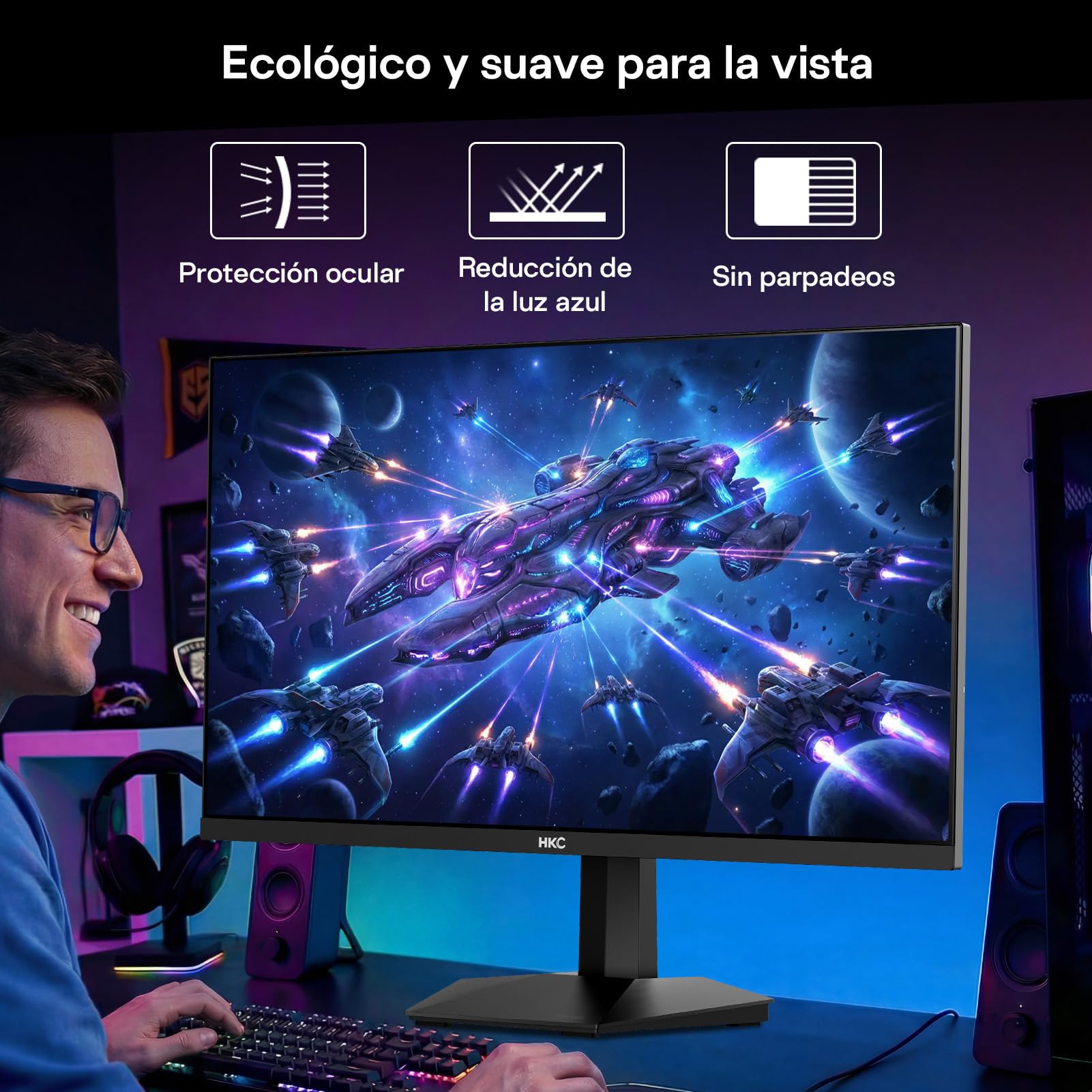 HKC Monitor QHD Gaming 27 Pulgadas 200Hz (UP To 220Hz), 2560×1440, 1 ms (MPRT), IPS, 95% DCI-P3, HDR400, HDMI 2.0 & DP 1.4, VESA 100×100, Monitor Inclinable para PC, PS5 y Xbox