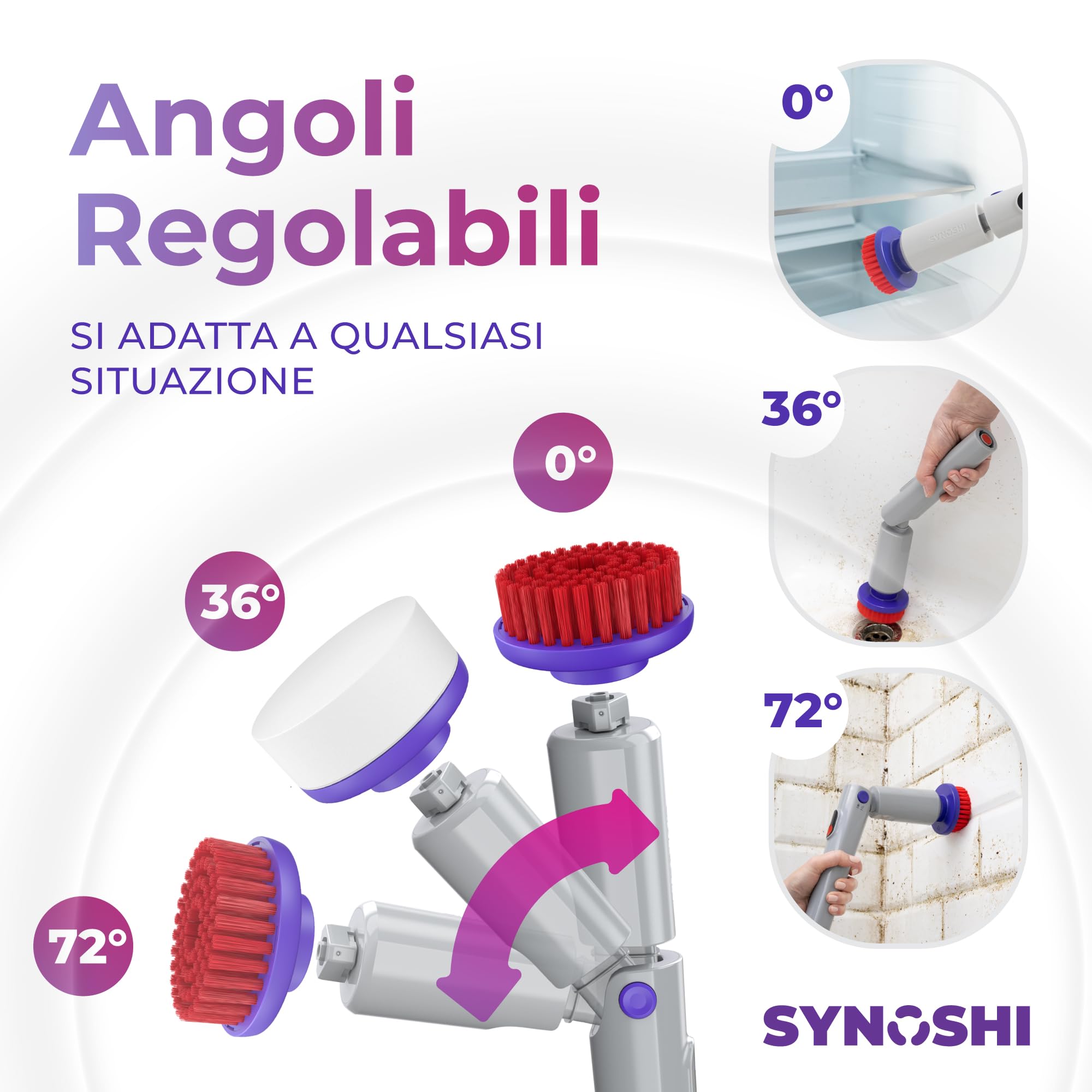 Synoshi Pro Spazzola Elettrica Rotante per Pulizia Casa, Design Universale, 2 Velocità, Batteria Lunga Durata, Attacchi Modulari, Spugna Magica Regalo