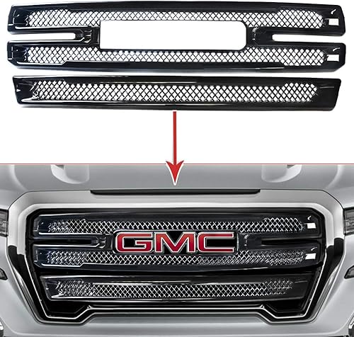 Miniatura 3 de NINTE Cubierta de rejilla para GMC Sierra 1500 SLT 2019-2022 solo ABS perforado negro brillante parachoques delantero cubierta de malla (no el