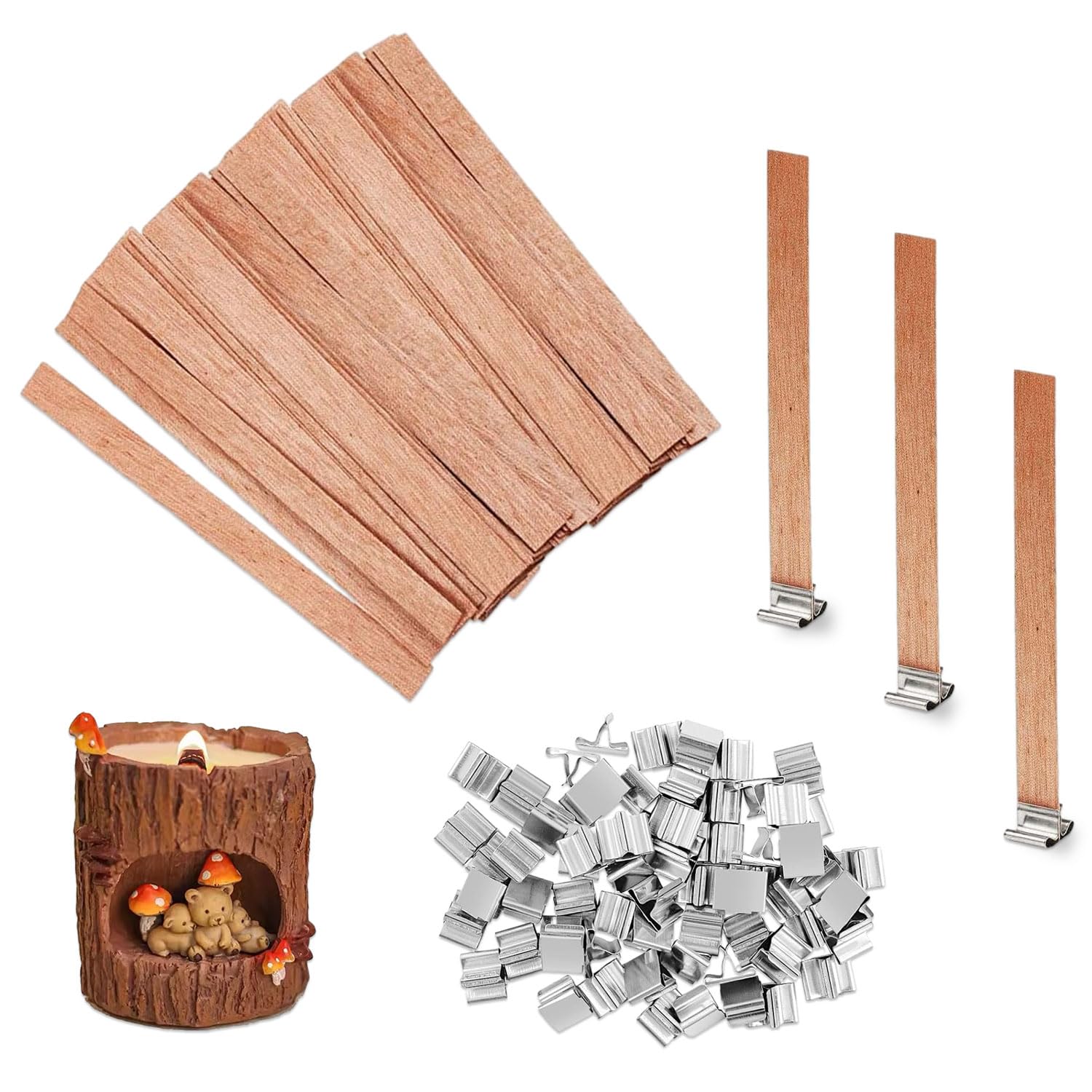 50 Pezzi Stoppini In Legno Per Candele Con Base Metallica | Tagliabili 13x130 Mm | Kit Fai Da Te Per Candele Fatte In Casa - 3