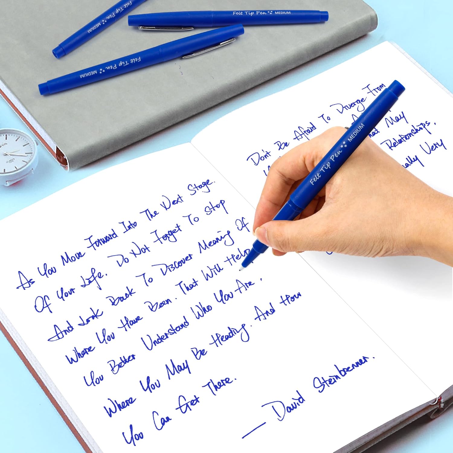 Lelix Felt Tip Pens, 60 Blue Pens, 0.7mm Medium Point, Felt Tip Markers Pens for Journaling, Writing, Note Taking, Planner, Perfect for Art Office and School Supplies
