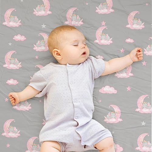 Miniatura 6 de Paquete de 4 sábanas de cuna de elefante para niñas, color rosa, transpirables, ajustables, estándar, para cuna estándar, funda de colchón portátil,