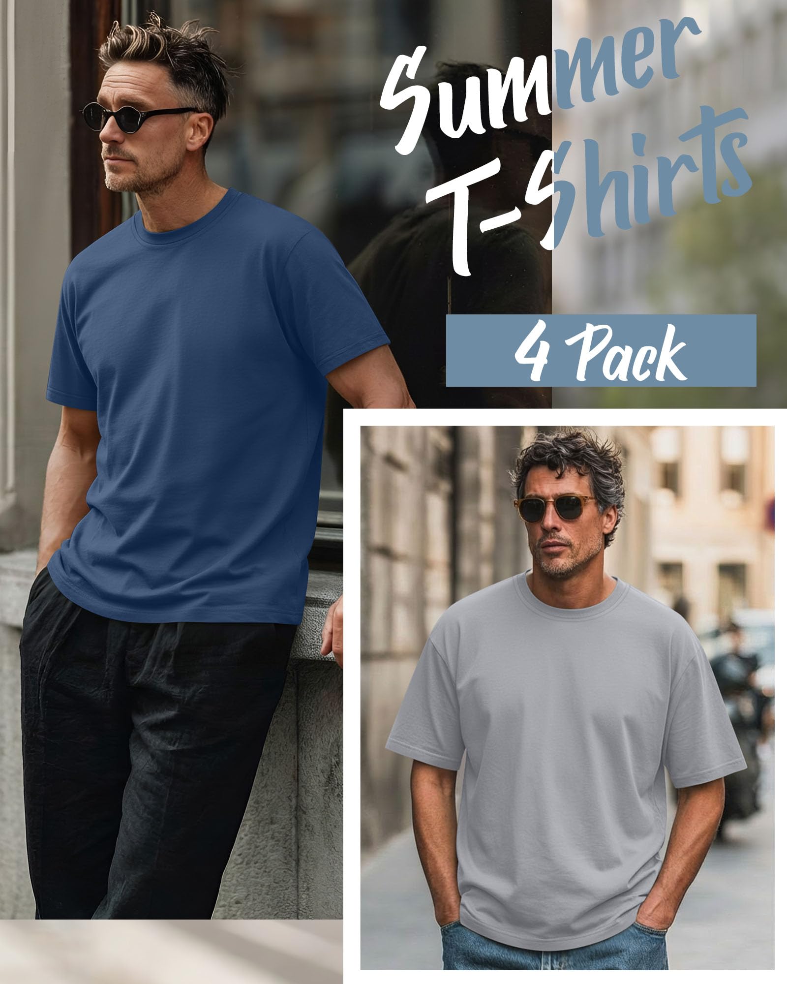 Neer Paquete de 4 Camisetas para Hombre Tallas Grandes y Altas Algodón de Verano, Mangas Cortas Cuello Redondo Prenda Casual