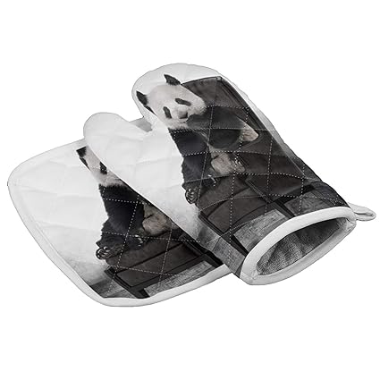 Funny Animal Insulation Gloves and Pot Holders Polyester Heavy Duty Cooking Gloves for Cooking Baking Grilling Pot Holders Sets 2 PCS Panda Sitting on Chair