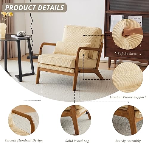 Miniatura 118 de Karl home Silla decorativa moderna de mediados de siglo con almohada, silla tapizada de tela bronceadora, con brazo de salón con marco de madera