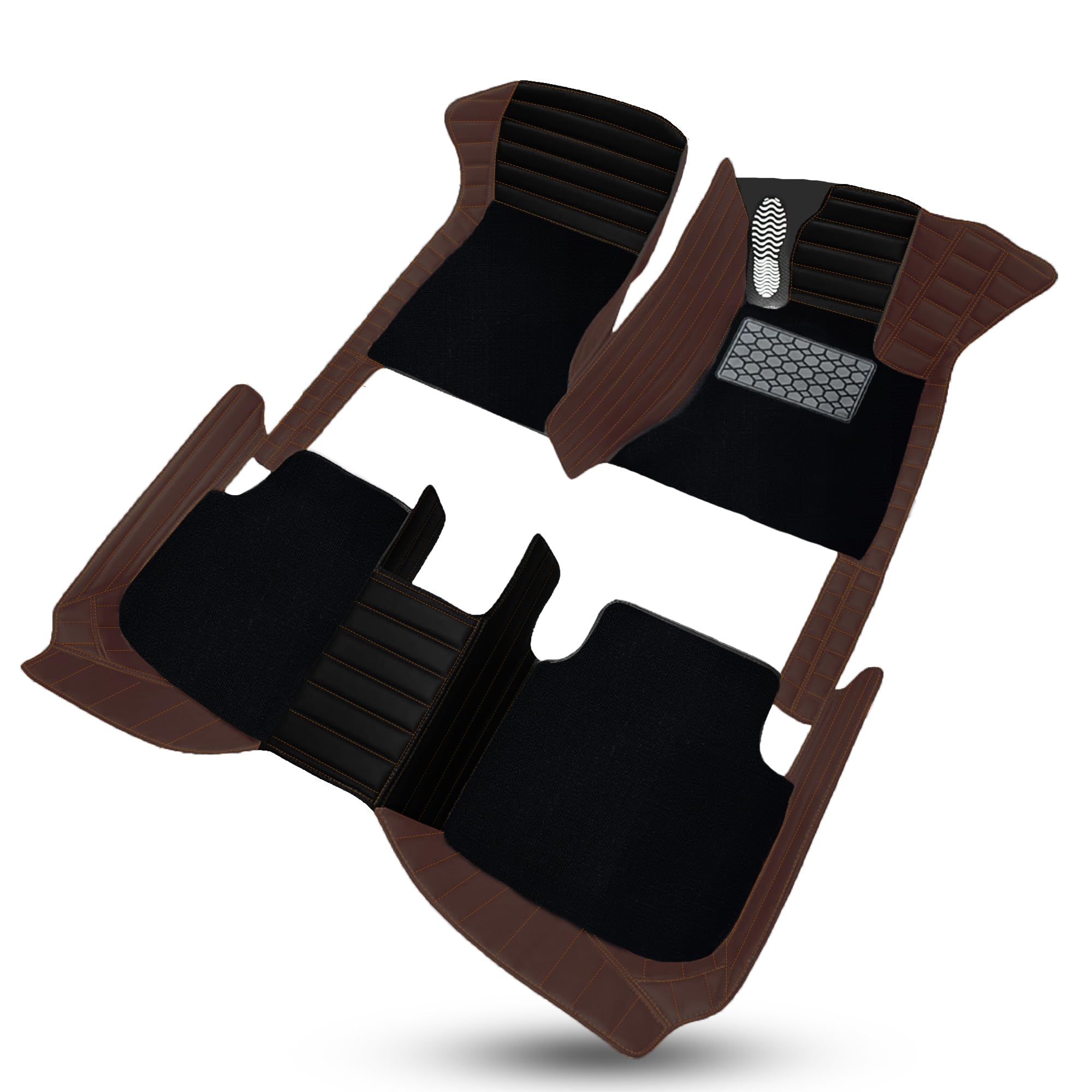 9D Exclusive Foot Mat | Waterproof | Anti-Slip | PU Leather | Full Coverage | All Weather | Custom Fitted | Car Mats | Compatible with Defender 110 2024 - Black BetelNut-Brown