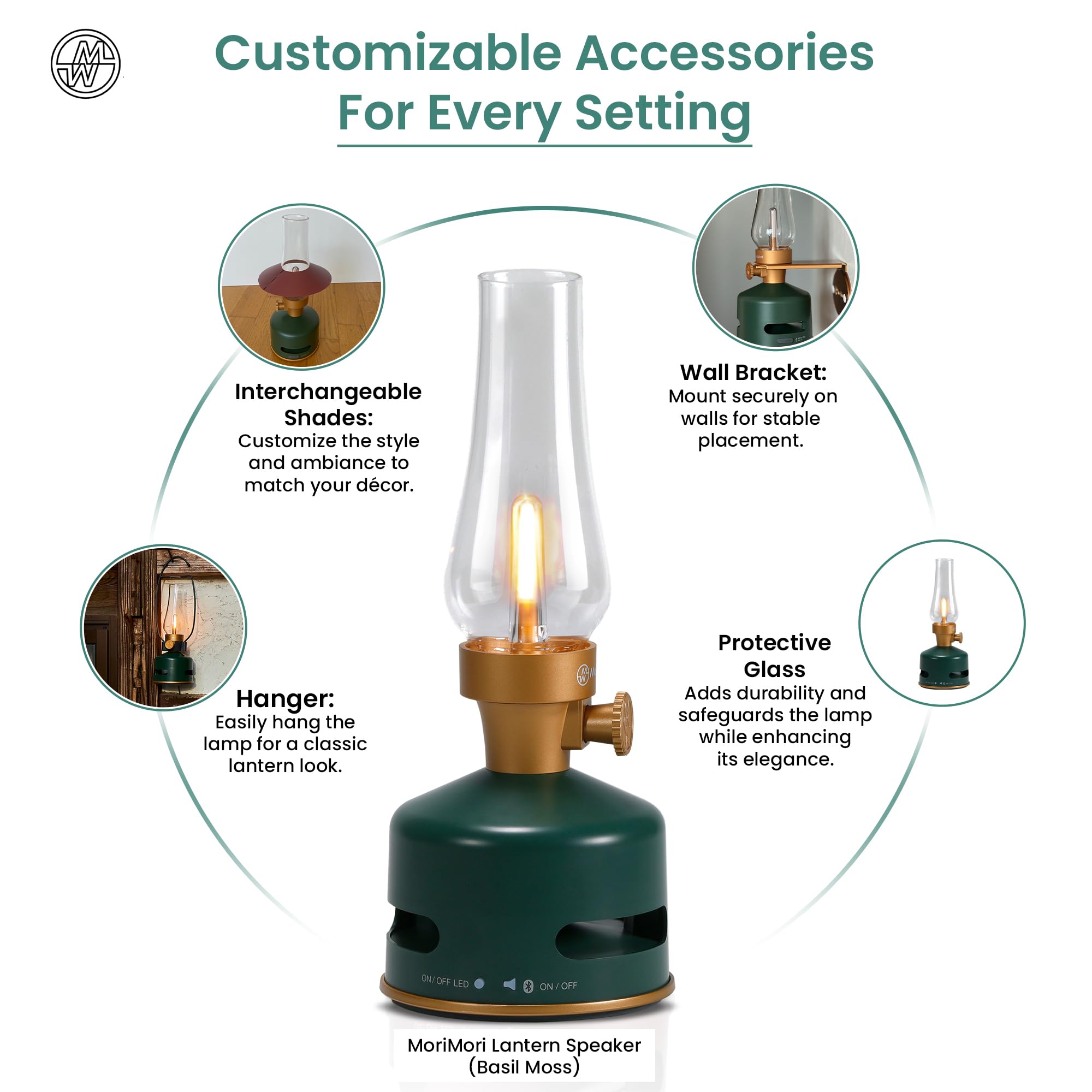 KOOKOO MoriMori Lampada di design con altoparlante (Basil-moos)