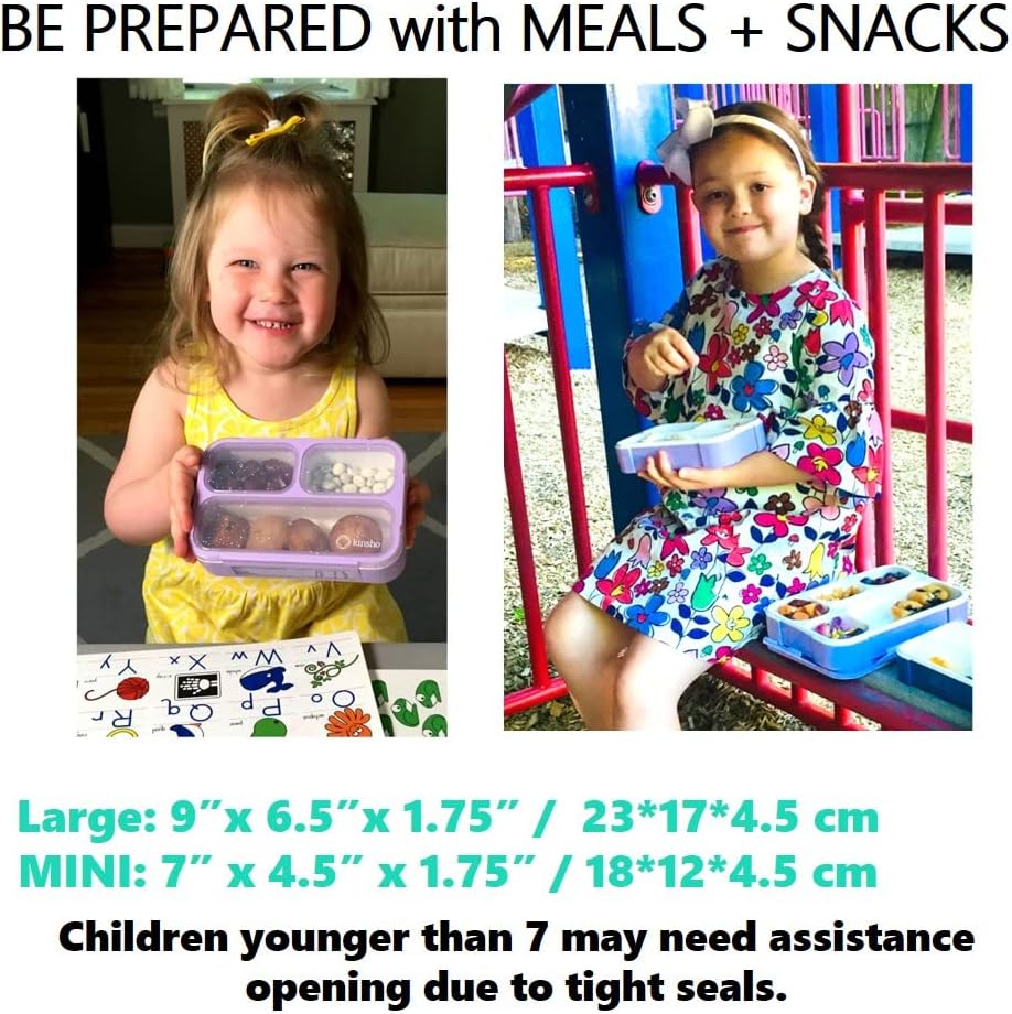 Bento Lunch-Box and Snack Container Set for Kids, 6 and 3 Compartment Boxes Leakproof School Bentos Meal Portion Control Containers BPA Free, Boys Girls Adults, Purple Lilac Large + MINI 2 pack - Image 3