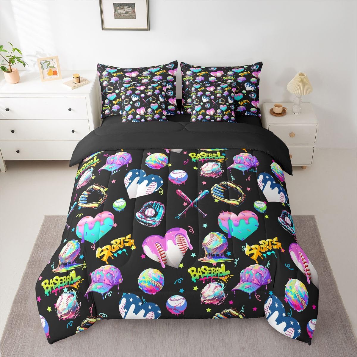 Ice Cream Baseball Dessert Comforter Set Queen Size Kids Bed in a Bag
