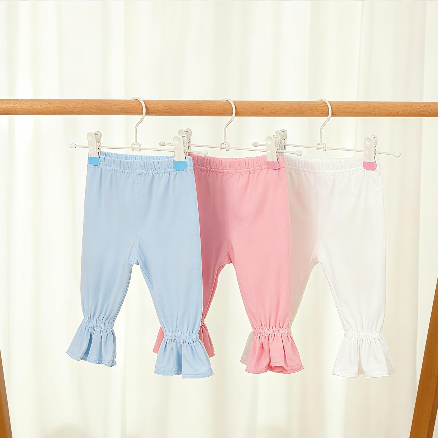 Metal Wire Clips Pants Baby Children Bottom Trouser Clothes Hangers, 20 Pack Baby Toddler Infant Newborn Kids Heavy Duty with Adjustable Clips, 11.8" Space Saving for Legging Garment Jeans (Blue)