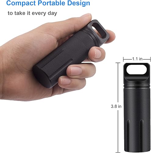 Miniatura 5 de SHD Pastillero EDC para exteriores, aleación de aluminio, contenedor de supervivencia de una sola cámara, estuche portátil impermeable para