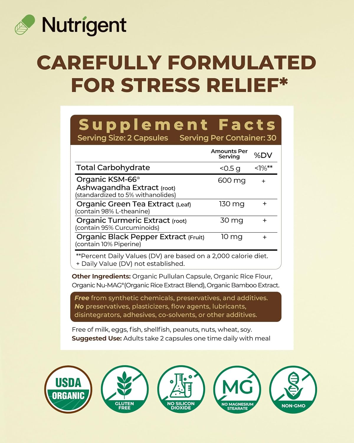 USDA Organic KSM-66 Ashwagandha 600mg with Organic L-Theanine, Turmeric & Black Pepper, Supports Calm, Focus, Relaxation & Overall Well-Being, 60 Capsules - Image 4