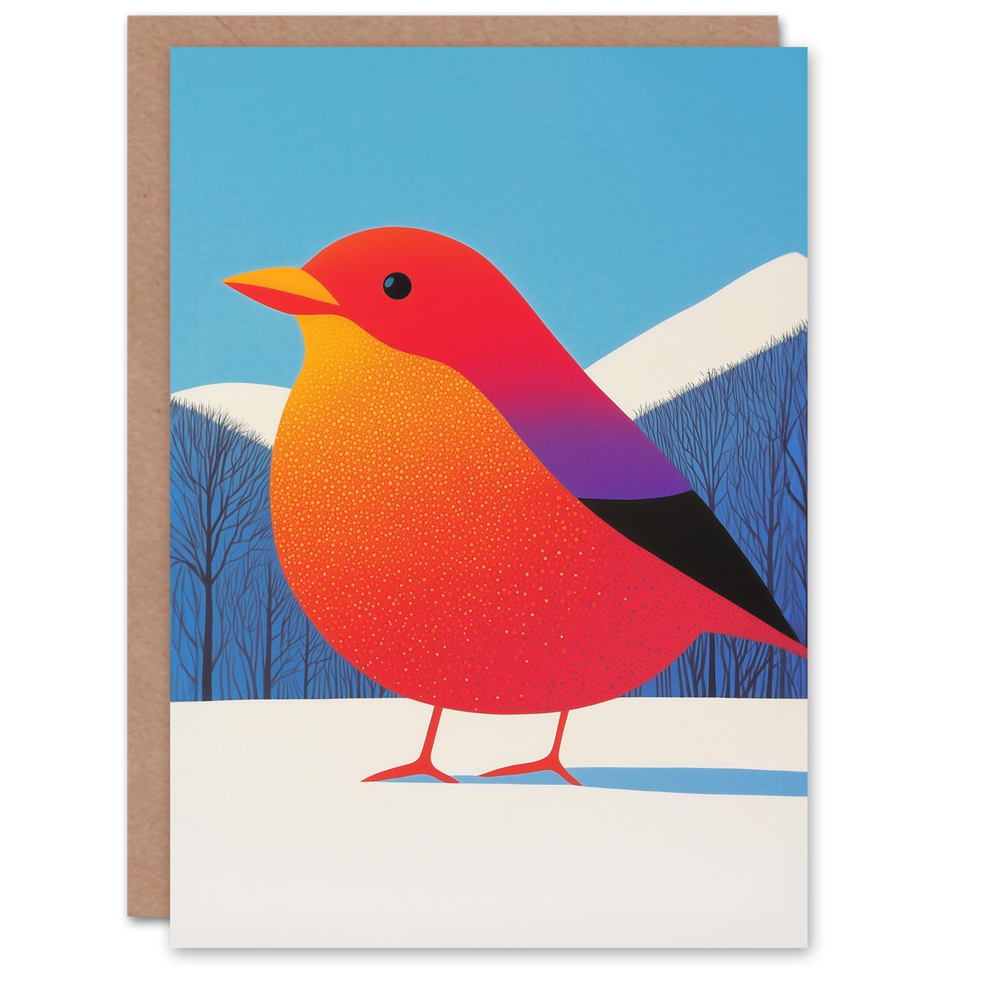 Wee Blue Coo Greeting Card Funky Robin Bird In Snow Winter Landscape Modern Blank For Him Or Her Art Xmas Christmas Card