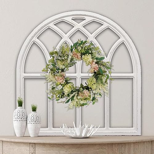 Sintosin Farmhouse Large White Arched Window Frame Wall Decor 32