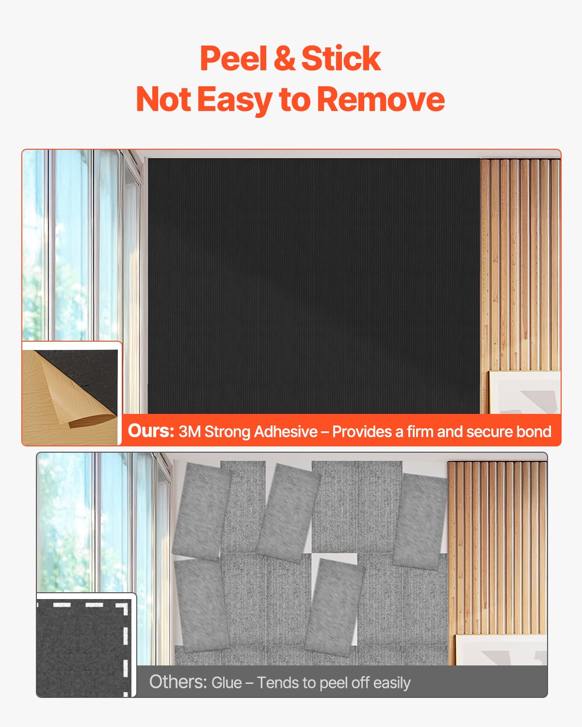 VEVOR Panneau Acoustique, Lot de 5, Mousse Acoustique Mural Autocollant 120 x 60 x 1 cm Panneaux Insonorisants Fibre de Polyester Haute Densité, Isolation Phonique pour Maison, Studio, Bureau, Noir