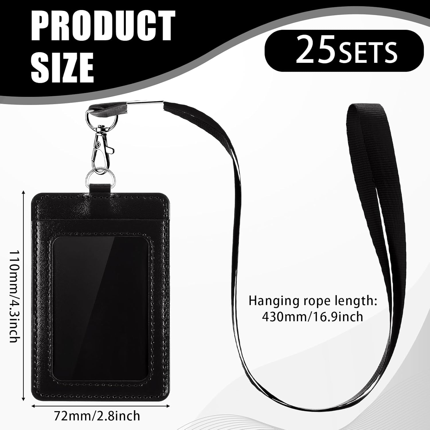 Fulmoon 25 Sets Leather Badge Holders with Lanyards Bulk Graduation Vertical ID Card Holder with Lanyard Detachable Neck Lanyard(Black)