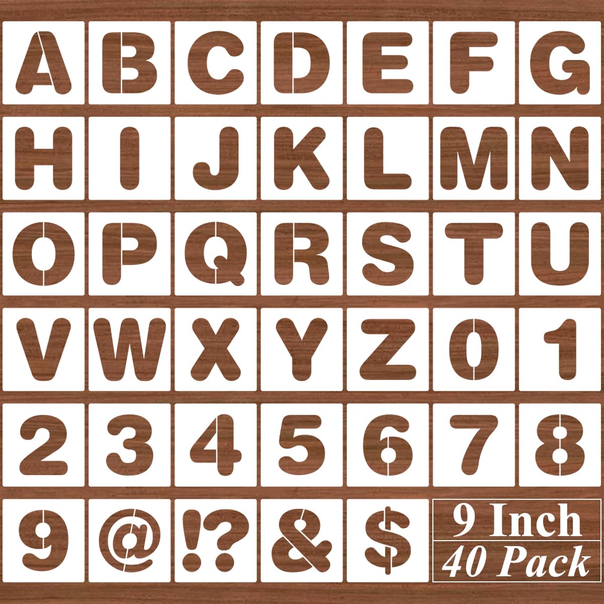 9 Inch Alphabet Letter Stencils - 40 Pack Letter Number Stencil Templates with Signs for Painting on Wood, Reusable Calligraphy Letters Stencils for Chalkboard Fabric Wood Signs-image-43