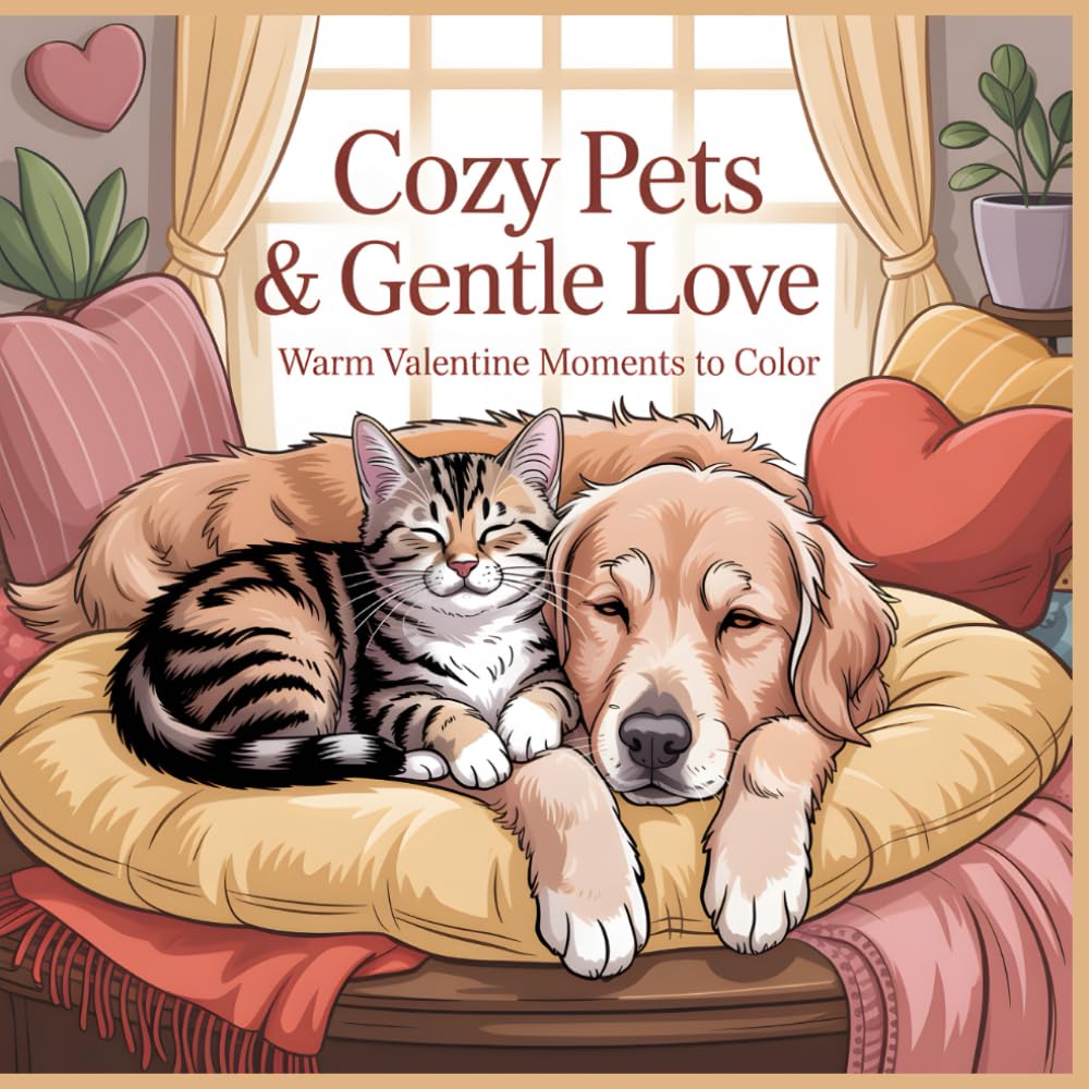Cozy Pets & Gentle Love: Warm Valentine Moments to Color