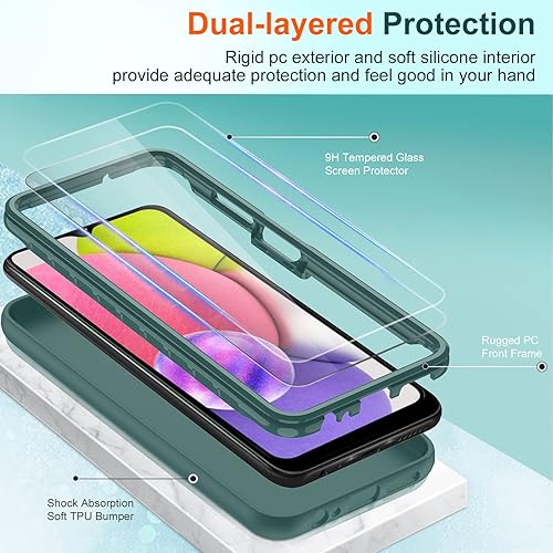 Miniatura 3 de LeYi Funda para teléfono Galaxy A03S, Samsung Galaxy A03S con 2 protectores de pantalla de vidrio templado, funda de silicona líquida suave a prueba
