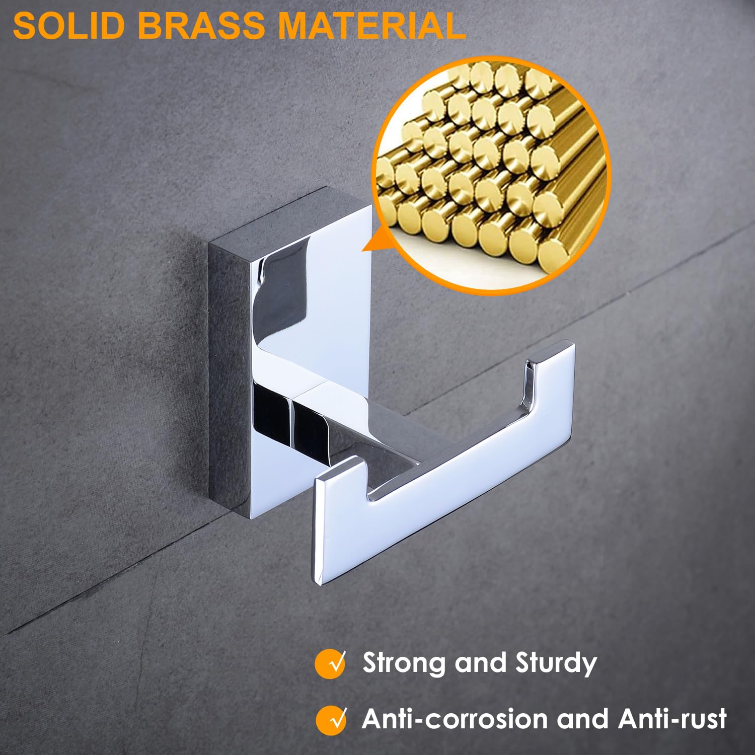 Beelee Moderno gancho cromado doble resistente para abrigo/toalla montado en la pared, latón, accesorios de baño BA9203