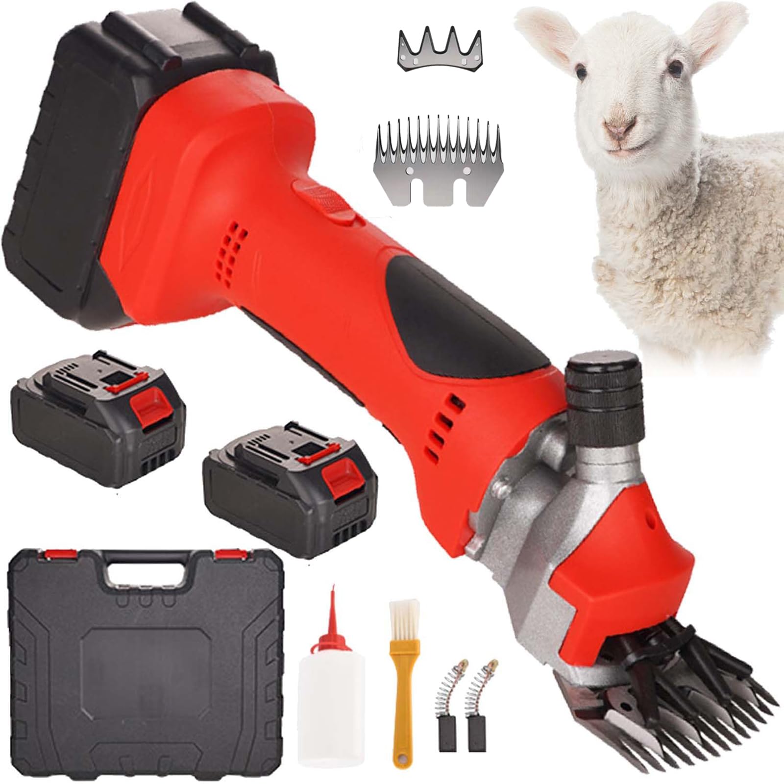 FHRKA 550W Electric Cordless Sheep Shears, Professional Rechargeable Shearing Clipper,Farm Livestock Shearing Machine with Spare Blades (2battery 13)