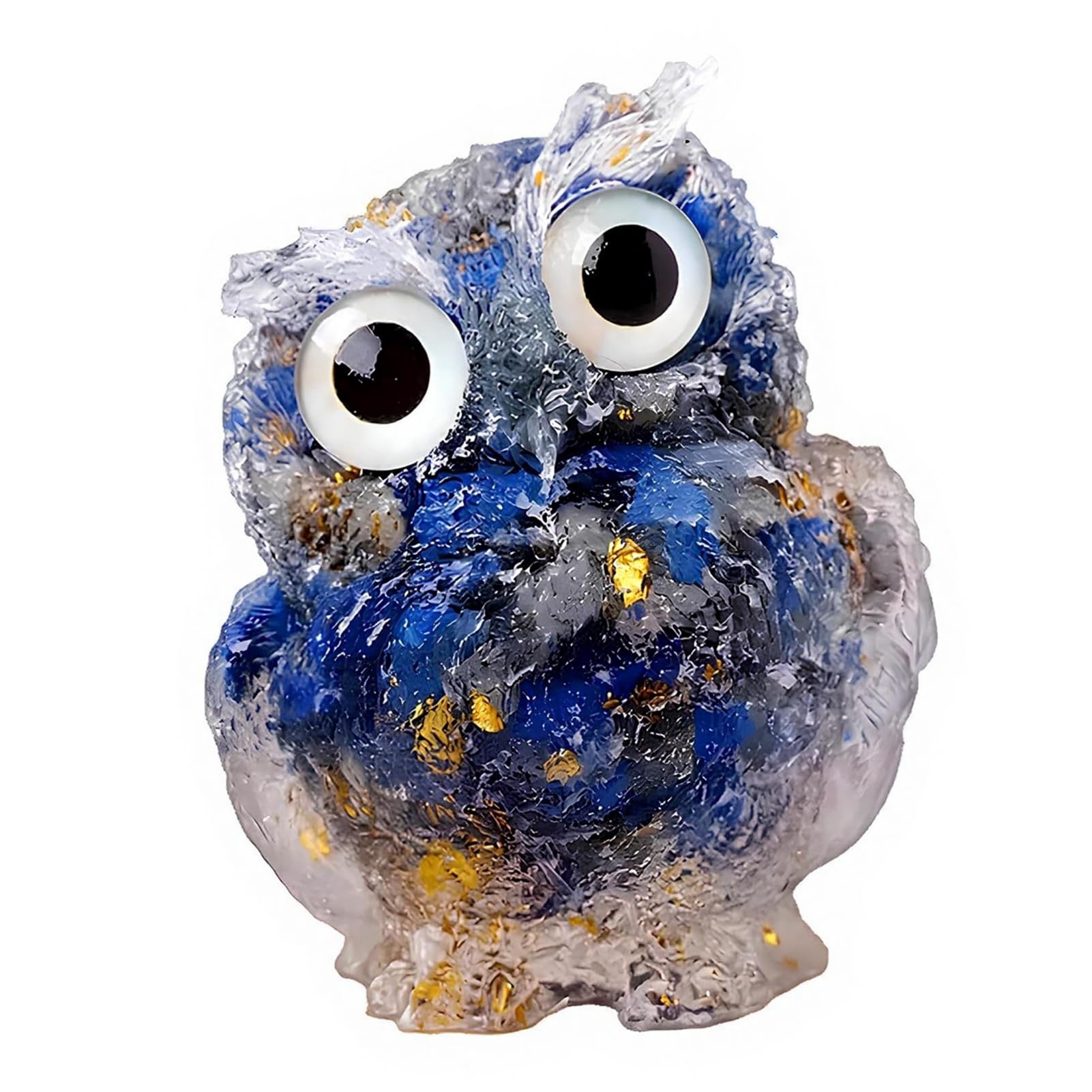 sugerou Crystal Owl Statue, Natural Healing Gemstone Figurine for Home Office Decor, Reiki Spiritual Energy Symbol Ornament, Waterproof Resin Hand-Painted Animal Gift Blue