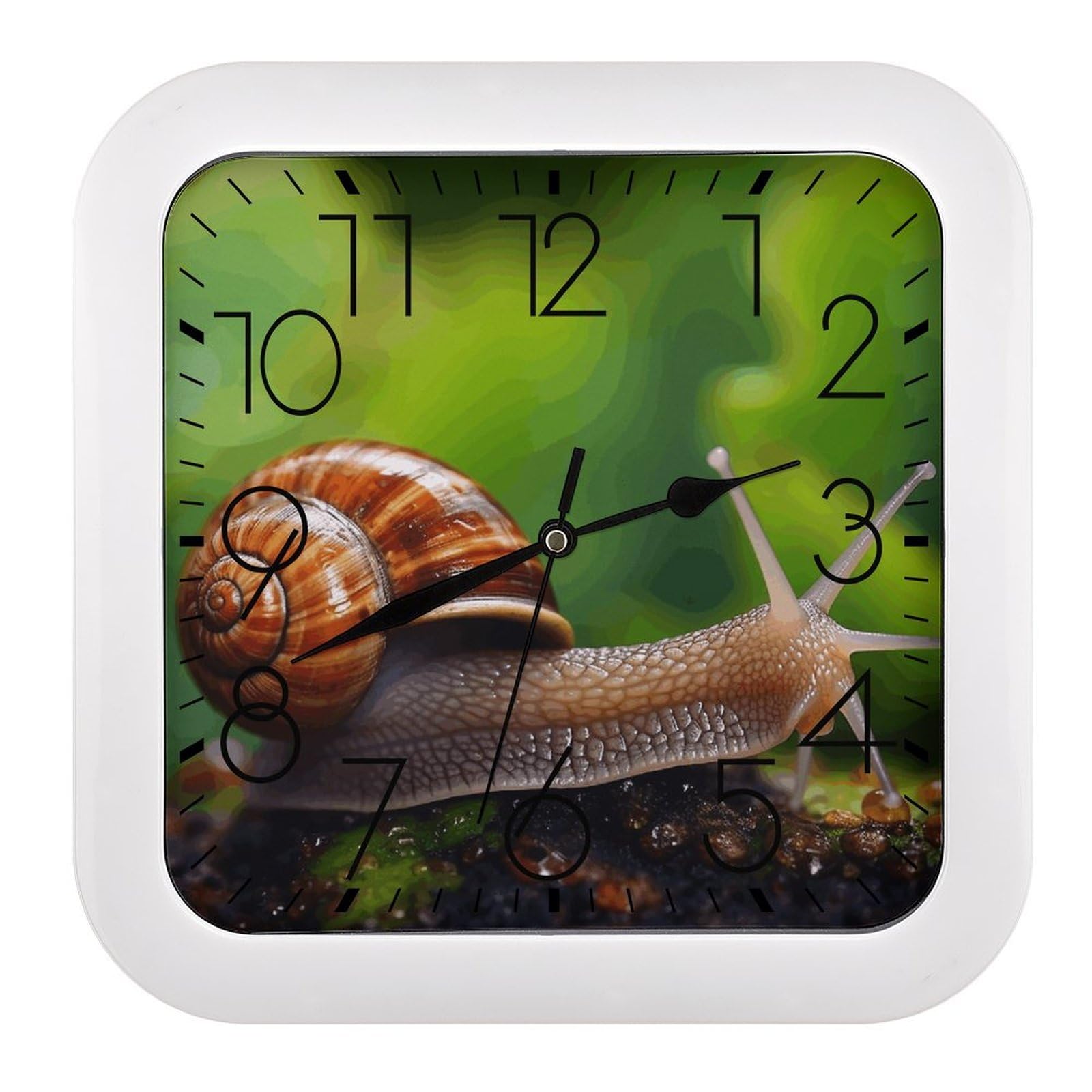 MUSM 10.2 X 10.2 Inch Modern Wildlife Animal Snail Wall Clock Battery Operated High Accuracy Decorative Square Clocks for Kitchen Bedroom Living Room Home Office Porch