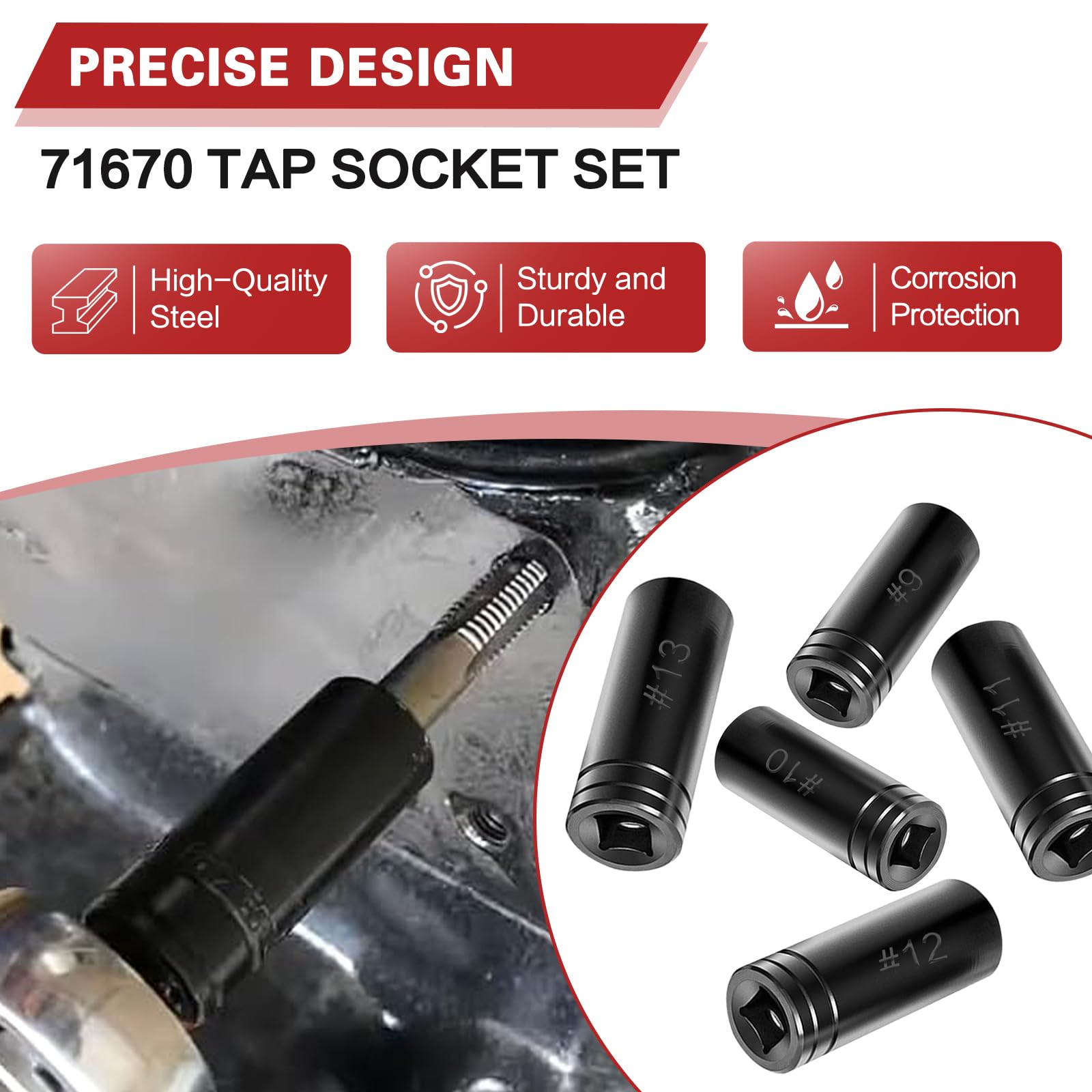 Zestaw nasadek do gwintowników 71670, pasuje do gwintowników standardowych 5/8", 11/16", 3/4", 7/8", 1", adapter nasadki do gwintowników z napędem 1/2" do dużego zestawu gwintowników i narzynek, kom