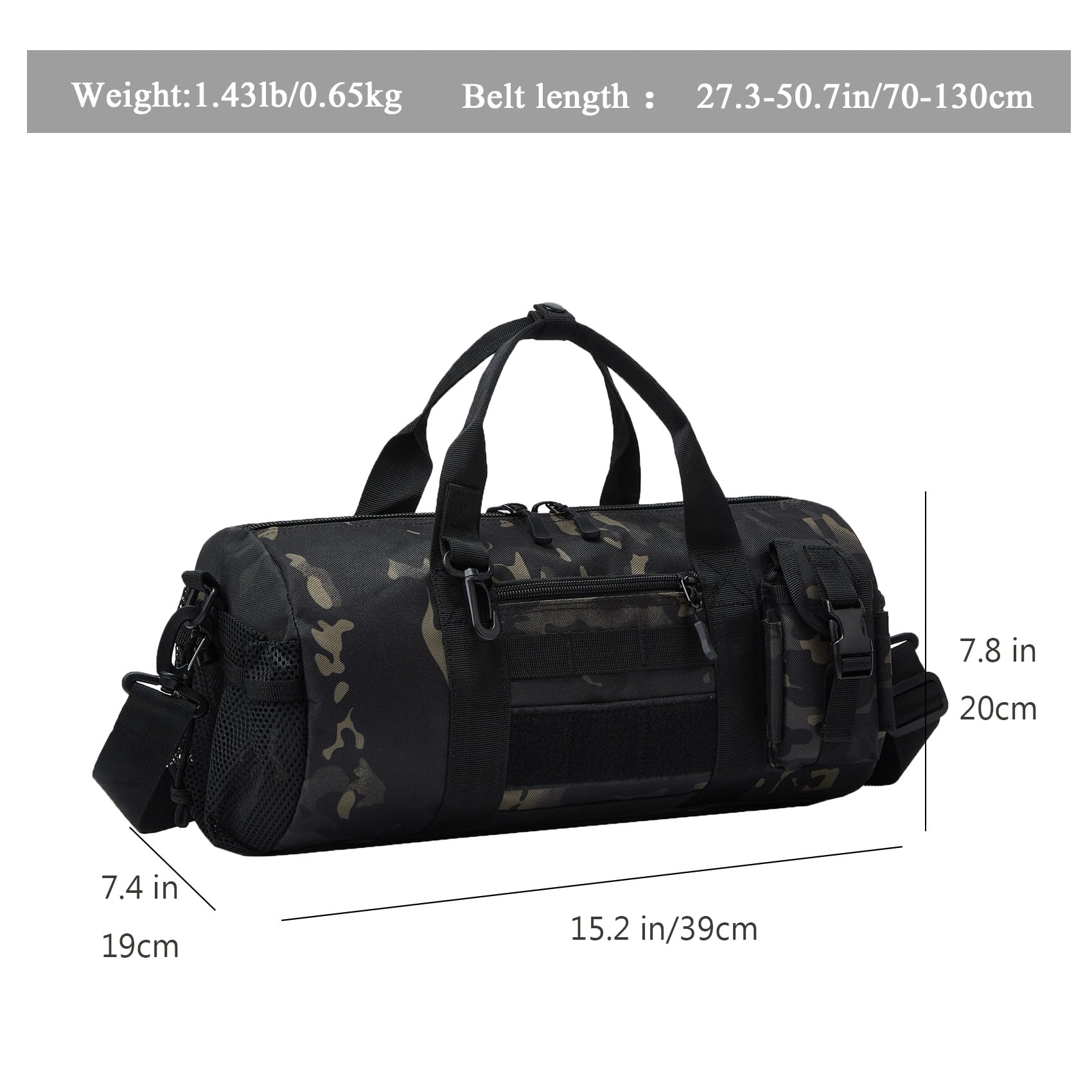 ArcEnCiel Small Tactical Duffle Bag Men Gym Pack Military Molle Shoulder Bags Shoes Storage Sports Handbag with Patch (Black Camo)
