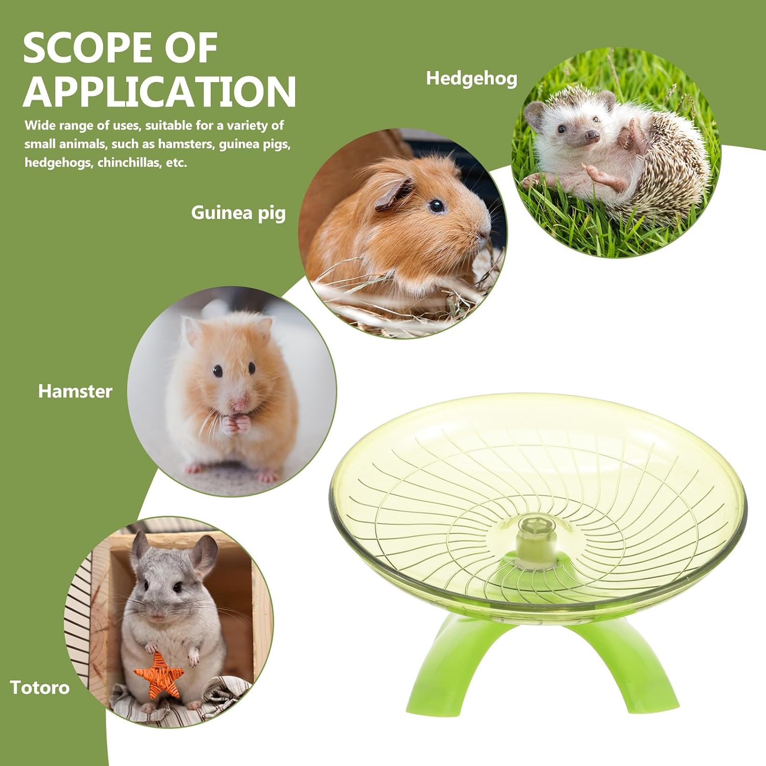 Silent Hamster Running Wheel with Stand, Quiet Exercise Wheel for Hamsters, Gerbils, Hedgehogs, and Small Pets, Matcha Green Small Animal for Cage Use