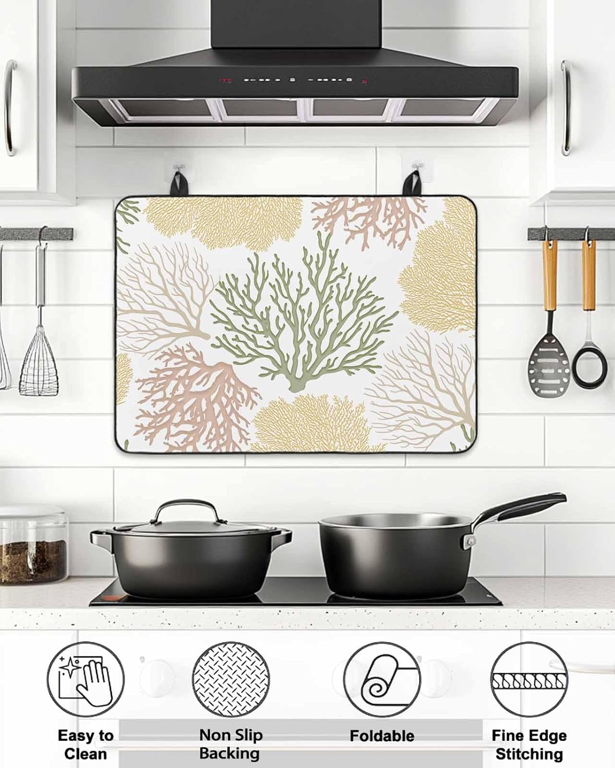 Stove Top Cover Nautical Coastal Ocean Coral Stove Cover for Electric Stove Top Beach Themed Yellow Teal Glass Cooktop Covers Anti-Slip Mat Heat Resistant Countertop Protector Kitchen Decor 31"x24"