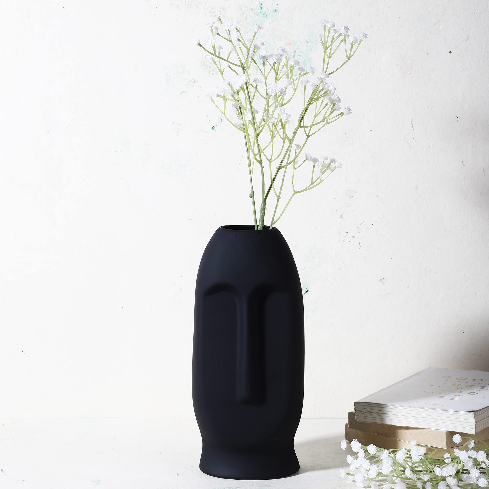The Decor Mart Ceramic Face Vase- Black (Large)| Office Desk | Flower Vase | Pampas Grass Vase | Reinforced Ceramic Vase | Round Shaped Vase | Home-Decor Centrepiece | Decor Showpiece (B0BJ34WK1L) Amazon Price History, Amazon Price Tracker