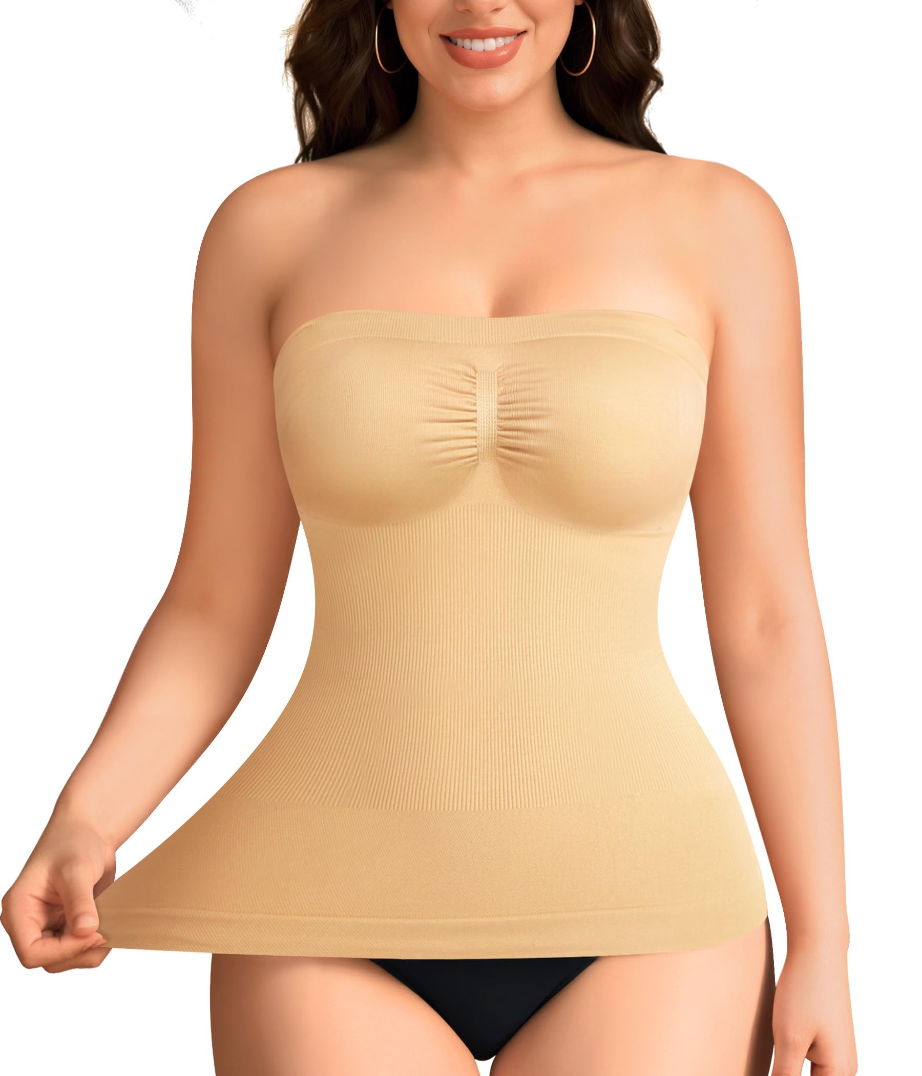 LODAY Strapless Shapewear for Women Compression Tank Top Tummy Control Long Tube Tops