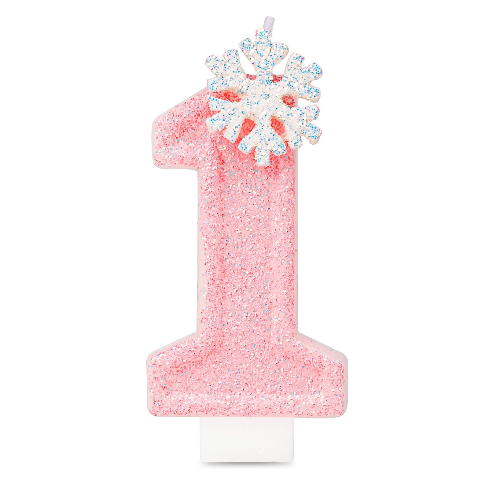 1st Snowflake Birthday Candle Pink Number 1 Candle with Snowflake Winter Onederland 1st Birthday Party Decorations for 1st Birthday Party, Anniversary Cake Decoration