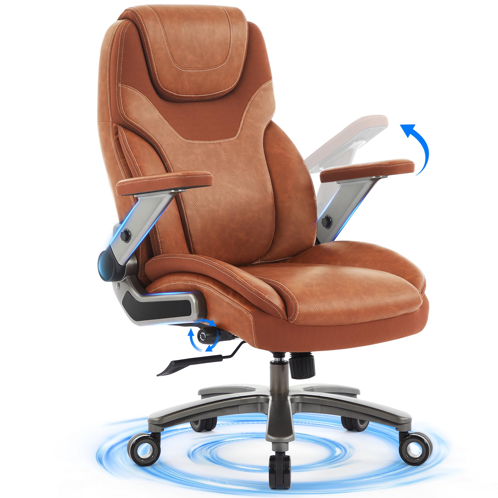 Big and Tall Office Chair with 5D Adjustable Arms, 600lbs Fabric and PU Leather Ergonomic Executive Office Chair with Adjustable Lumbar Support, Heavy