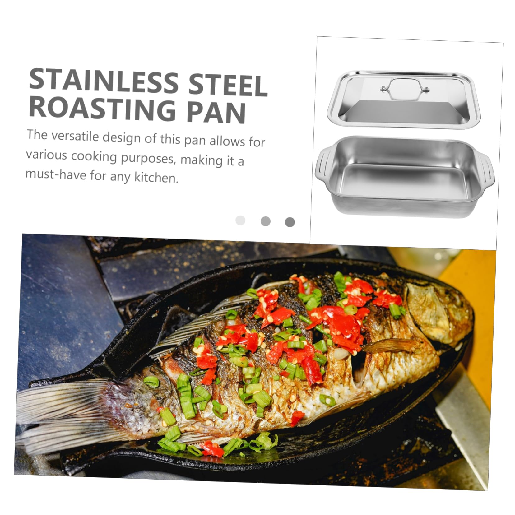 Bratreine mit Antihaft Beschichtung mit Deckel Rechteckige Bratform aus Edelstahl für Schonendes Braten und Grillen von Fisch