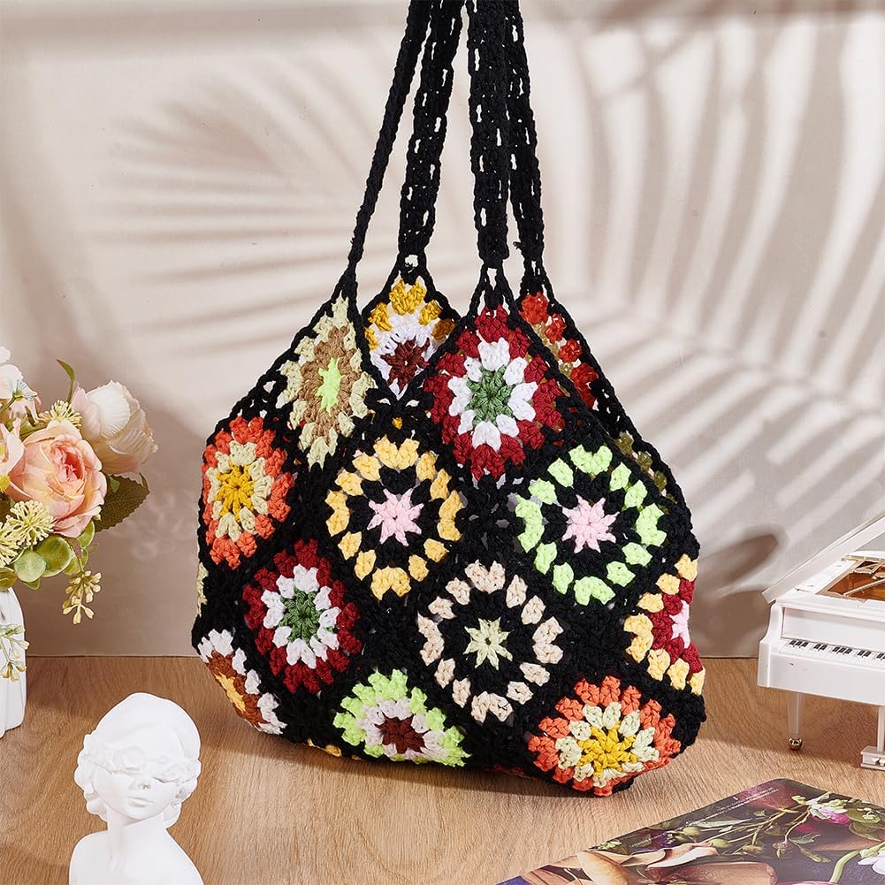 FREEBLOSS Crochet Beach Bags for Women Boho Knitted Tote Bag Soft Woven Purses Granny Square Shoulder Bag for Summer Vacation Women Knit Beach Bag - Image 5
