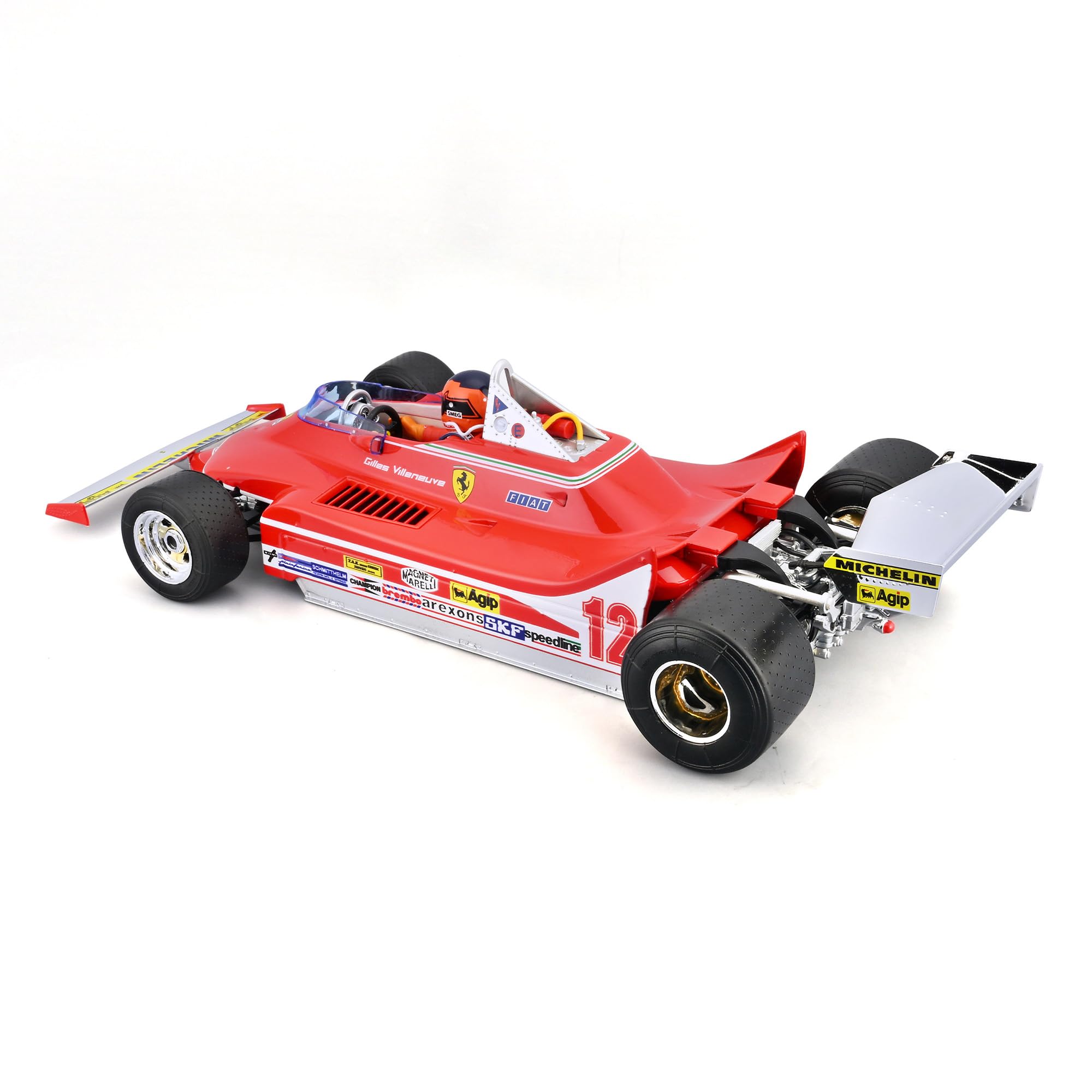 Bburago - Ferrari 312 T4 GP South Africa Winner 1979#12 Gilles Villeneuve, Modellino Auto in Scala 1:18, Replica Storica con Pilota, Dettagli Curati, Licenza Ferrari, Età Consigliata 14+ Anni