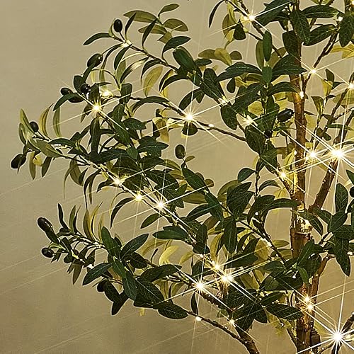 Miniatura 3 de BAOLITVINE Árbol de olivo iluminado, 300 luces de hadas de 6 pies, árboles iluminados para decoración interior, árbol artificial con temporizador y