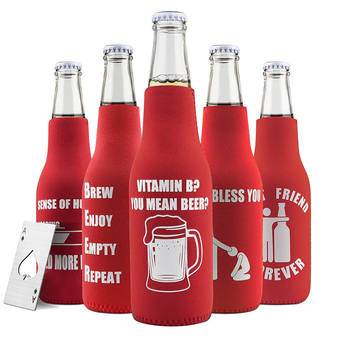 Funny Beer Bottle Sleeve Cover Neoprene Zippered Cooler w/Bottle Opener, Sung Fit for 12 Oz Bottles, Fathers Day Birthday Hilarious Gift Idea, Funny Gifts for Men, Women, Friend, Dad, Husband