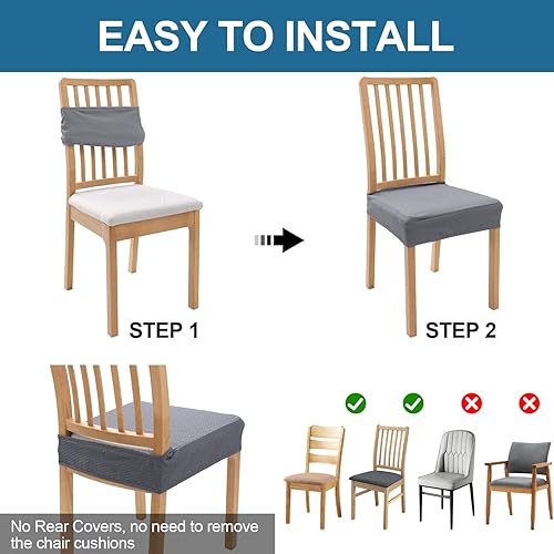 Miniatura 5 de smiry Fundas de asiento impermeables para sillas de comedor juego de 4 fundas elásticas de jacquard extraíbles y lavables sin fundas traseras color