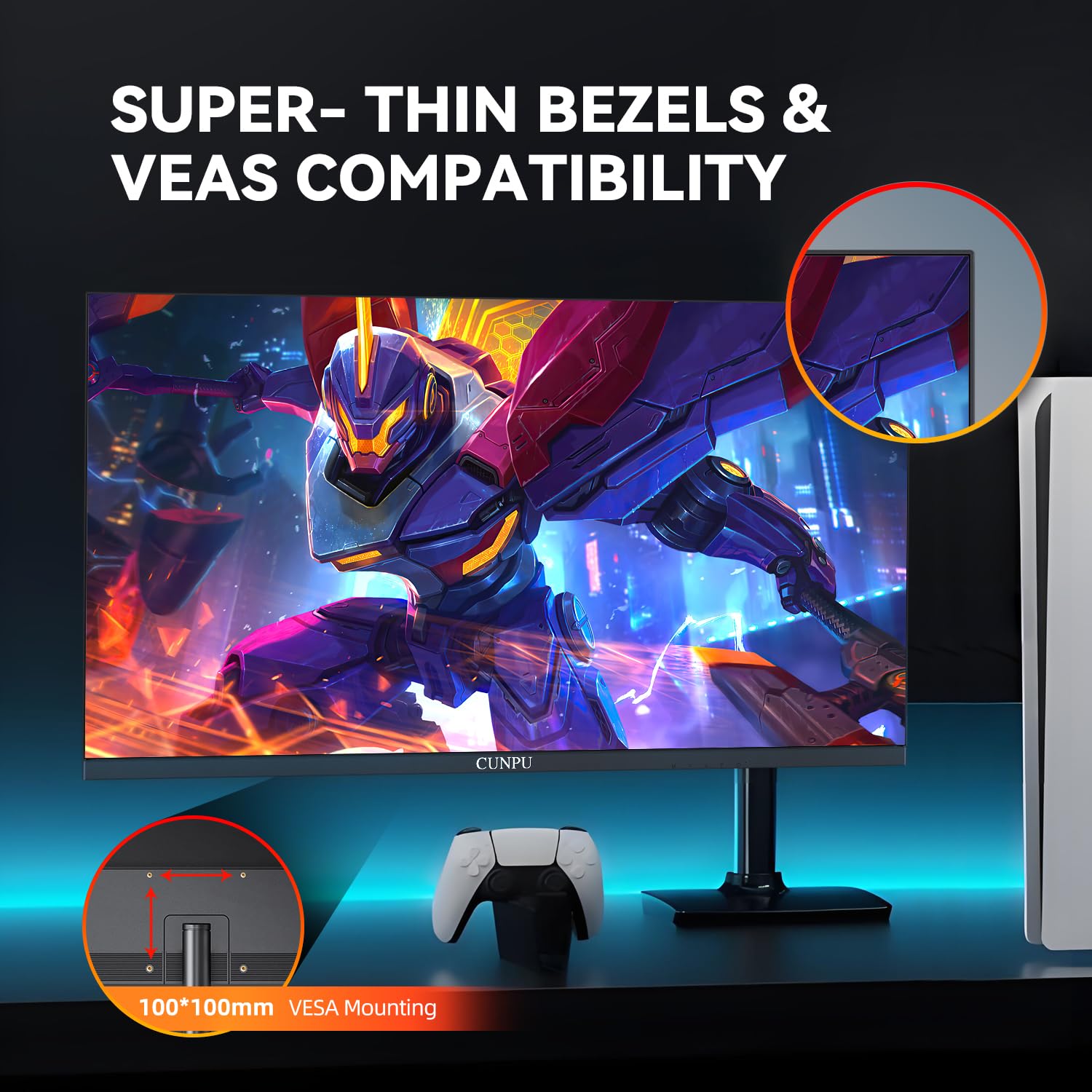 CUNPU Monitor de juego de 24,5 pulgadas hasta 240 Hz, 1080p FHD, panel VA, sincronización adaptativa 1 ms, colores 8 bits 16,7 M, sRGB 100%, HDMI 2.1 y DP 1.4, VESA, cuidado de los ojos, para PS5
