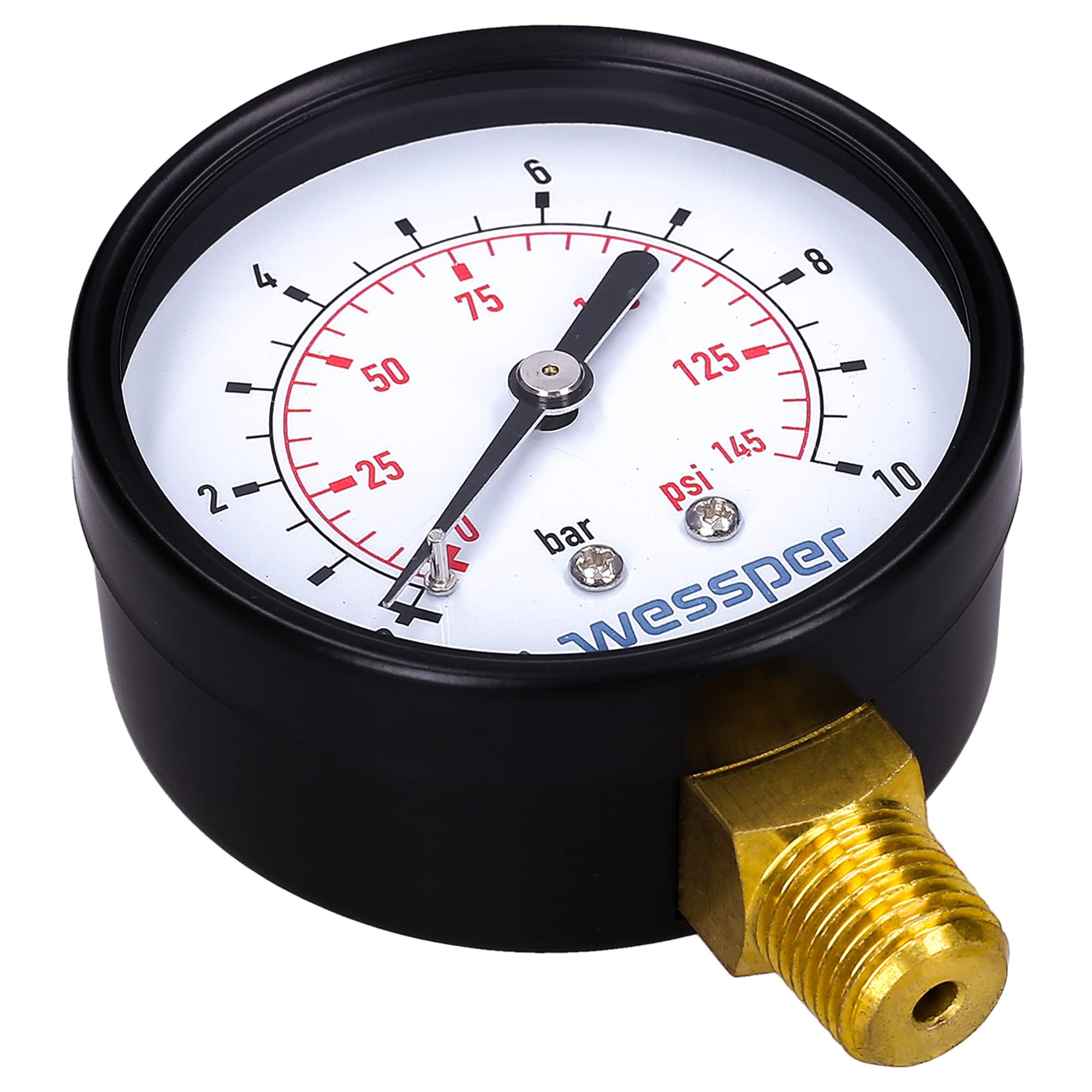Wessper 2 Pièce Manomètre de Pression d'eau avec Adaptateur, Outil Mesure de Mètre Pression d'eau Hydraulique | Raccordement radial Ø 3/4”, 10 bar / 0-145 psi