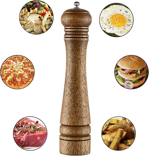 Miniatura 4 de Nedyfix Máquina de pulir de madera de sal y pimienta con grosor ajustable, molienda de cerámica manual de pimienta de 10 pulgadas