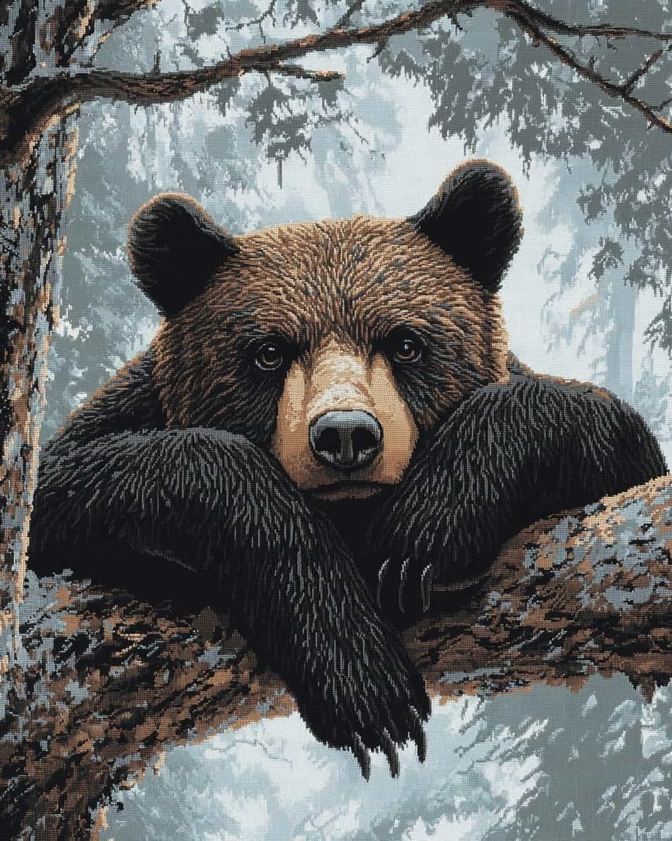 WallustrioaW DIY Stamped Cross Stitch Kits for Beginners,Brown Bears,11CT Needlepoint Embroidery Cross Stitch Kits Art Craft Wall Decoration,40x50cm